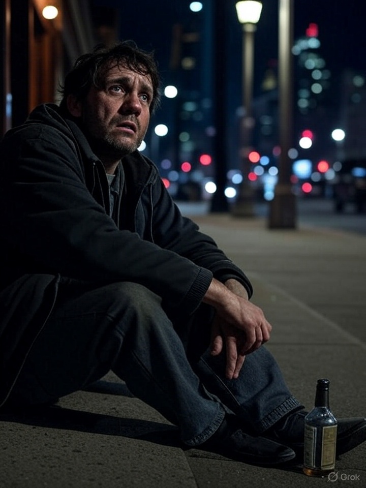 man drunk on sidewalk